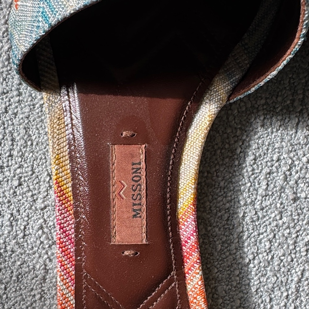 Missoni Multicolor Chevron Slide Mules in Pink, Orange, Yellow & Blue - Picture 2 of 4
